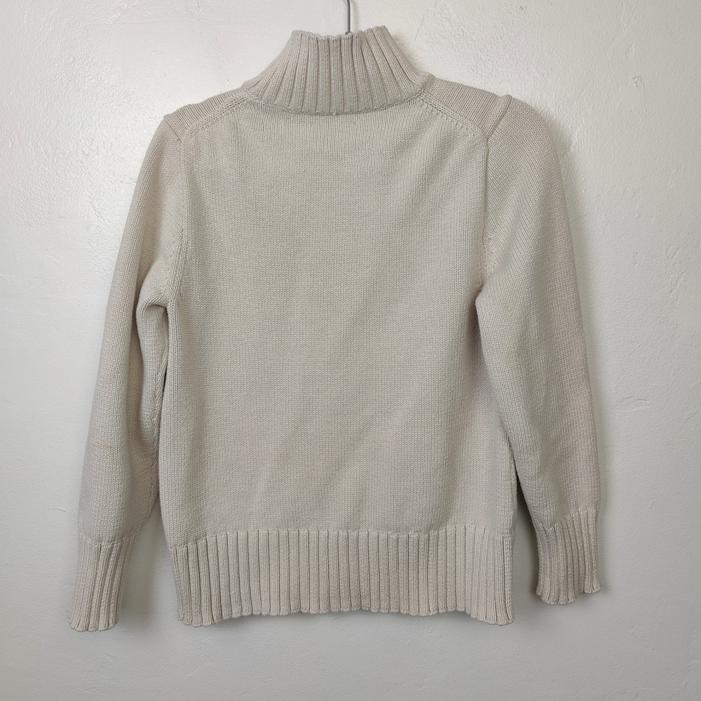 J.Crew Cotton Turtleneck Sweater Womens Medium Ivory Knit Preppy Ribbed Cotton - Picture 5 of 9